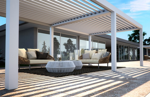 Retractable And Adjustable Motorized Louvered Pergola® Structures For Residential Outdoor Spaces