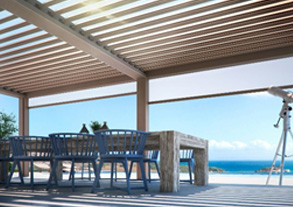 Retractable And Adjustable Motorized Louvered Pergola® Structures For Residential Outdoor Spaces