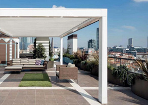 Retractable And Adjustable Motorized Louvered Pergola® Structures For Residential Outdoor Spaces