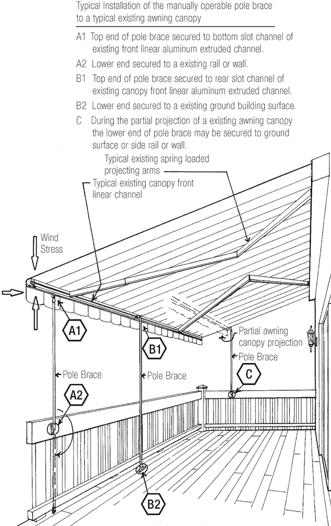 diagram showing typical installation of pole braces