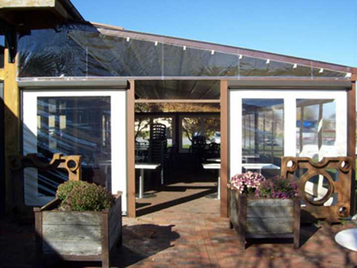 outside view of pergola looking in to the seating area